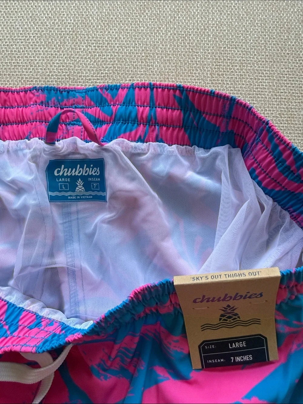 chubbies Pink & Blue Tropical Leaf Swim Trunks